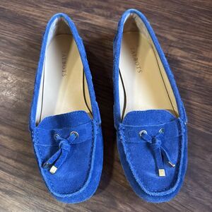 Talbots Women’s Suede Leather Slip On Loafers Shoes Tassels Size 8 Royal Blue